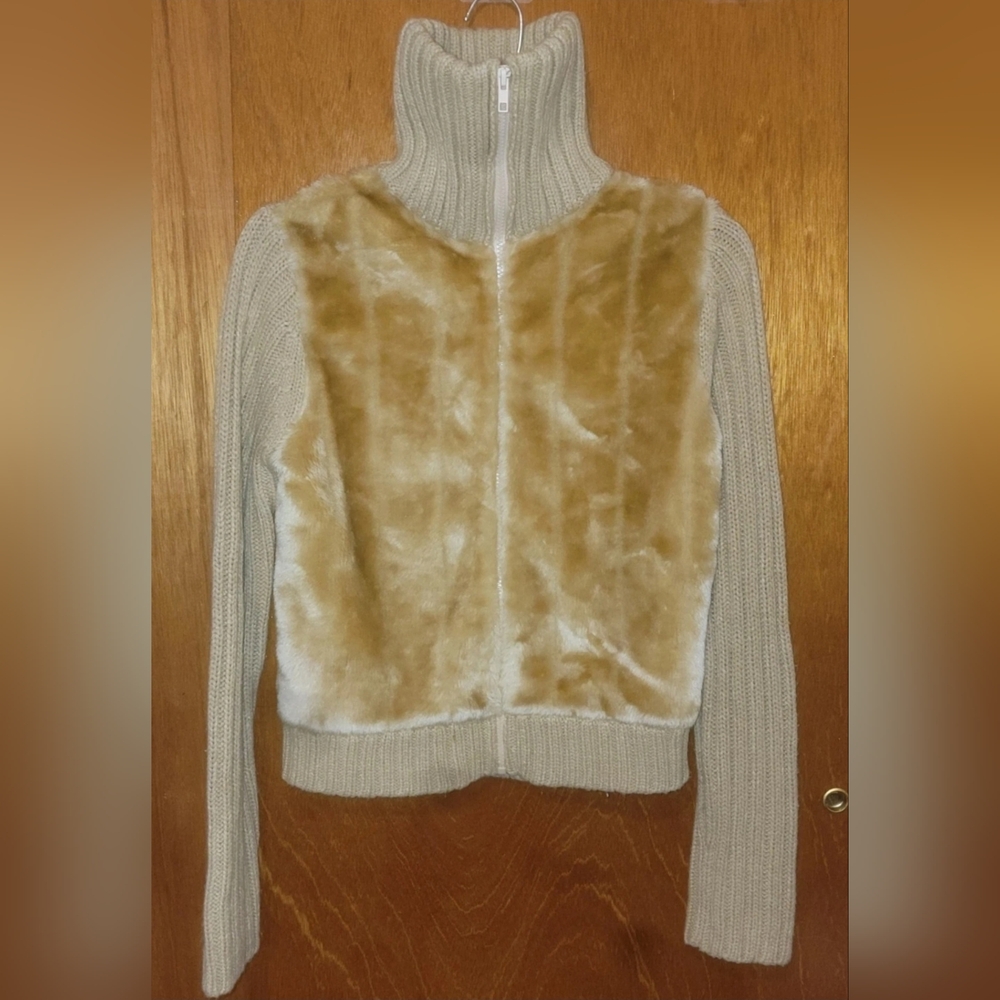 Golden Tan Faux Fur Turtleneck Sweater Jacket Size Small MINT CONDITION